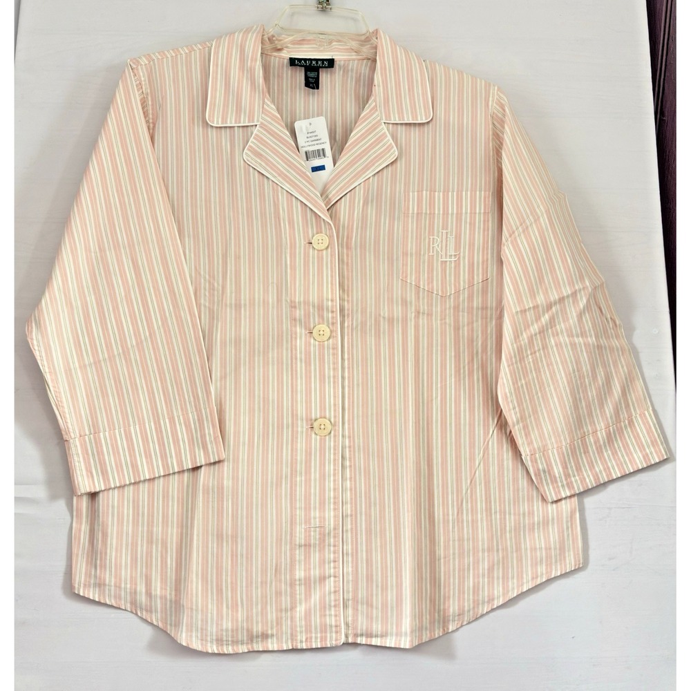 Ralph Lauren Pink Stripe Long Sleeve/Pants Button Up‎ Pajama Set Size XL NwT